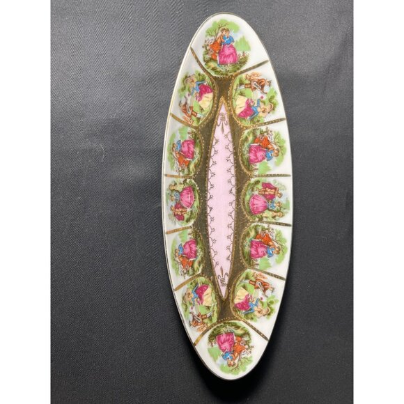 Vtg Fragonard Royal Vienna Porcelain Courting Couples Love Story Oval Trinket Ca - Picture 3 of 8